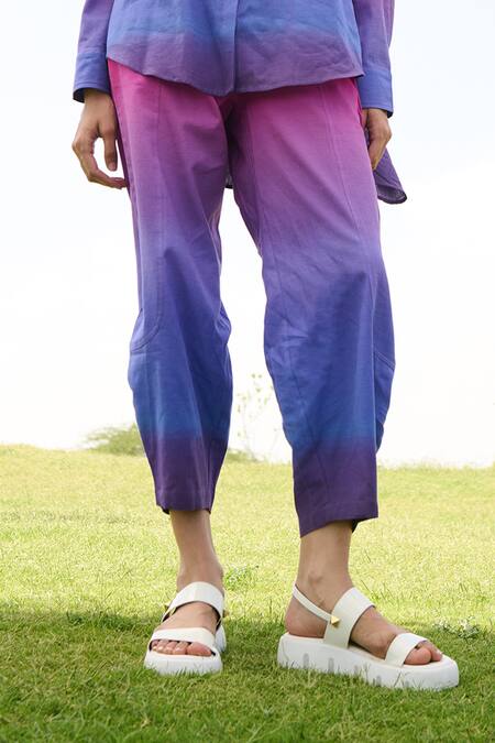 RAAS LIFE Multi Color Linen Cotton Plain Collared Neck Marigold Ombre Shirt With Trouser Online at Aza Fashions RAAS LIFE_Multi Color Linen Cotton Plain Collared Neck Marigold Ombre Shirt With Trouser _Online_at_Aza_Fashions