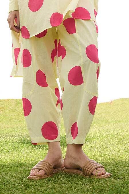 Buy RAAS LIFE Cream Linen Cotton Print Polka Mandarin Collar Poppy Dot Tunic With Trouser Online at Aza Fashions Buy_RAAS LIFE_Cream Linen Cotton Print Polka Mandarin Collar Poppy Dot Tunic With Trouser _Online_at_Aza_Fashions