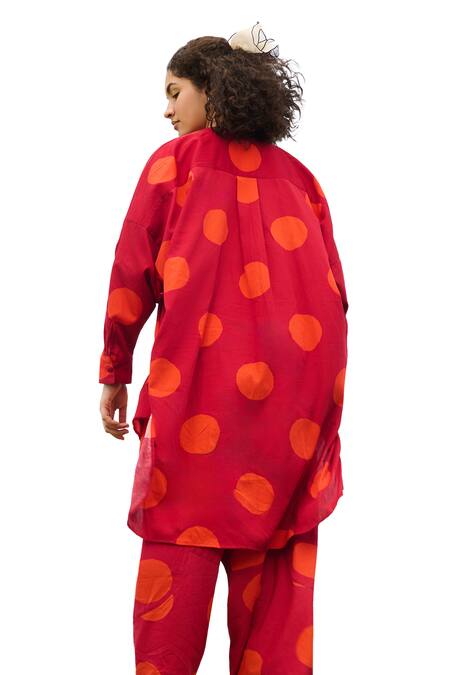 Buy RAAS LIFE Red Linen, Cotton Round Neck Polka Print Tunic And Balloon Pant Set Buy_RAAS LIFE_Red Linen, Cotton Round Neck Polka Print Tunic And Balloon Pant Set