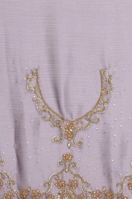 Naintara Bajaj Purple Silk Sequins, Beads Floral Hand Embroidered Saree With Running Blouse at Aza Fashions Naintara Bajaj_Purple Silk Sequins, Beads Floral Hand Embroidered Saree With Running Blouse _at_Aza_Fashions