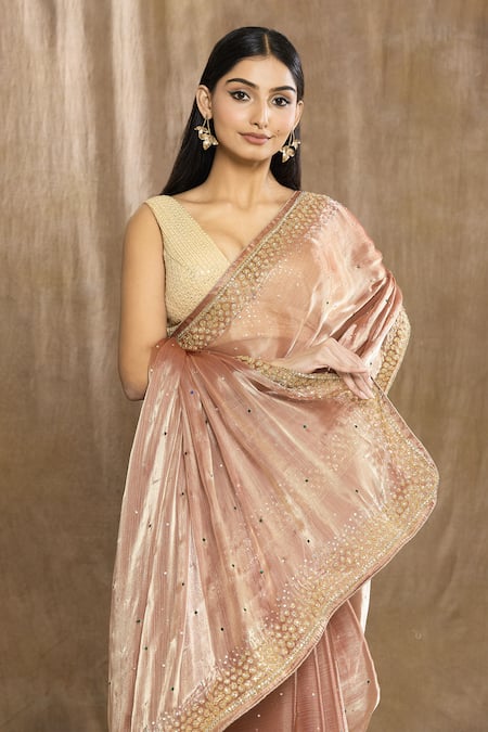 Shop Samyukta Singhania Brown Silk Sequins Cutdana And Beads Hand Embroidered Saree With Running Blouse Online at Aza Fashions Shop_Samyukta Singhania_Brown Silk Sequins Cutdana And Beads Hand Embroidered Saree With Running Blouse _Online_at_Aza_Fashions