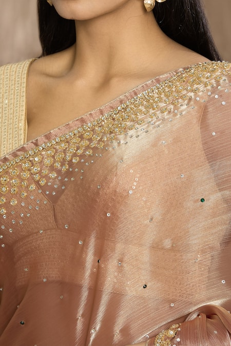 Samyukta Singhania Brown Silk Sequins Cutdana And Beads Hand Embroidered Saree With Running Blouse at Aza Fashions Samyukta Singhania_Brown Silk Sequins Cutdana And Beads Hand Embroidered Saree With Running Blouse _at_Aza_Fashions