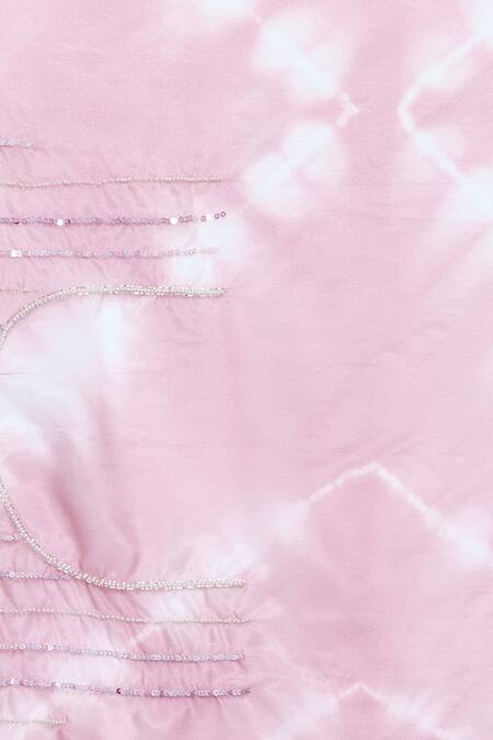 Buy_Samyukta Singhania_Peach Tissue Sequins, Beads Tie-dyed And Embroidered Saree With Running Blouse
