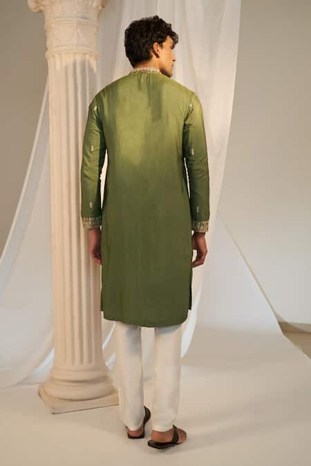 Soniya G X AZA_Green Handloom Cotton Embroidery Kurta Set _Online_at_Aza_Fashions