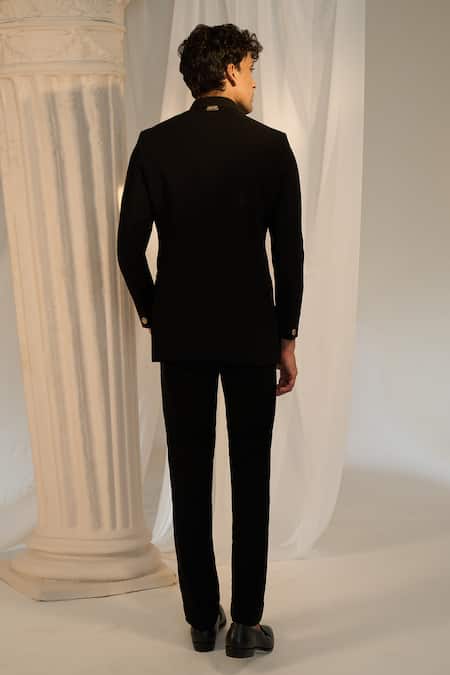 Soniya G X AZA Carved Buttons Velvet Bandhgala Pant Set 