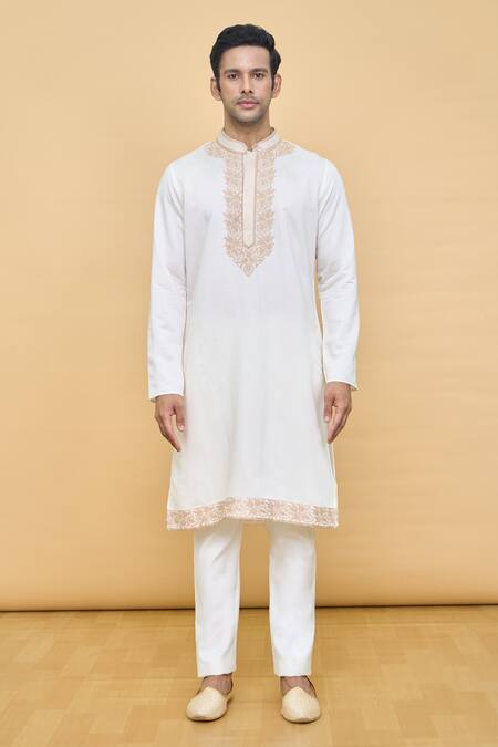 Soniya G Cream Handloom Cotton Embroidery Floral Jaal Nehru Jacket Set Online at Aza Fashions Soniya G_Cream Handloom Cotton Embroidery Floral Jaal Nehru Jacket Set_Online_at_Aza_Fashions