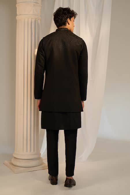Soniya G X AZA Black Embroidered Nehru Jacket & Kurta Set 