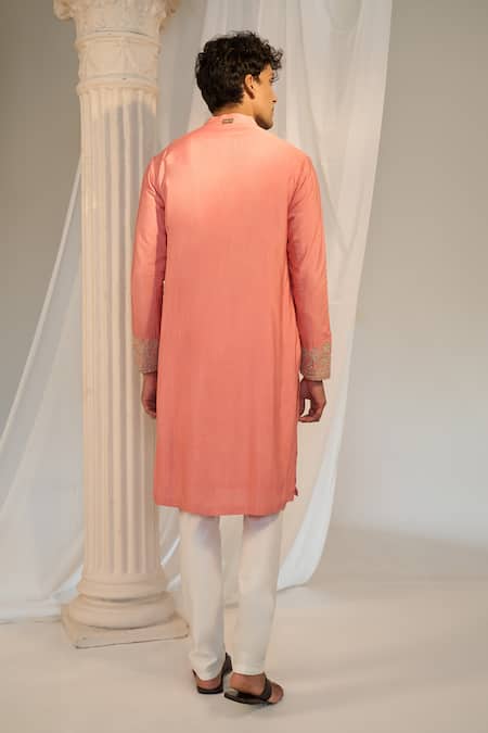 Soniya G X AZA_Pink Handloom Cotton Embroidery Floral Kurta Pant Set _Online_at_Aza_Fashions