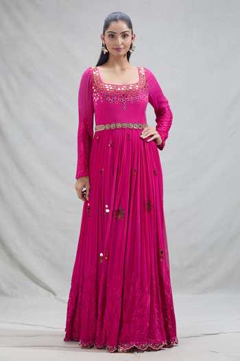 Yoshita Couture Jaal Mirror Embroidered Anarkali With Belt 