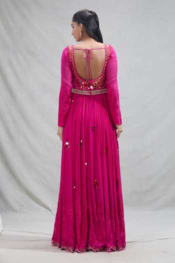 Yoshita Couture Jaal Mirror Embroidered Anarkali With Belt 