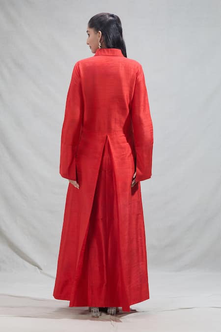 Payal Khandwala Brocade Motif Pleated Silk Shirt Dress 