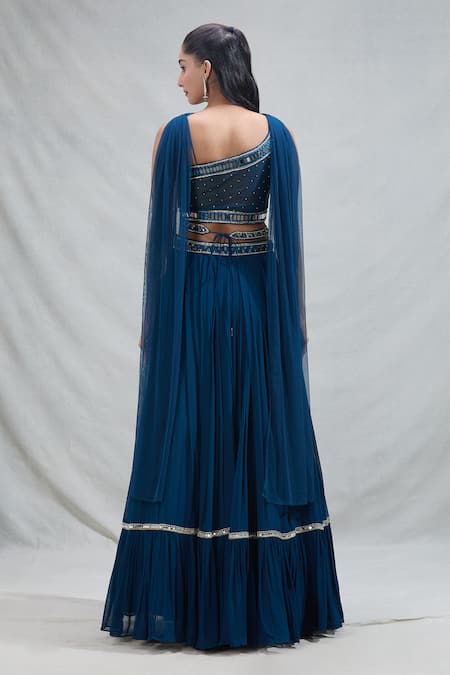 Basanti Kapde aur Koffee Mirror Embroidered Asymmetric Blouse Lehenga Set 