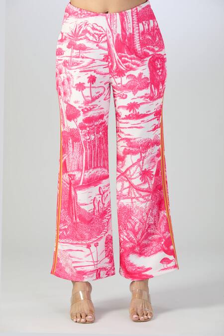 Kshitij Jalori_Ivory Cotton, Jersey Fringe One Shoulder Ranthambore Tunic And Pant Set_at_Aza_Fashions