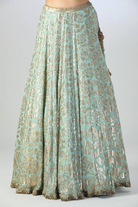 Nakul Sen Blue Silk, Georgette Sequins High Neck Rose Embellished Lehenga Set Online at Aza Fashions Nakul Sen_Blue Silk, Georgette Sequins High Neck Rose Embellished Lehenga Set _Online_at_Aza_Fashions