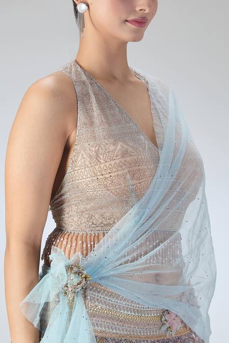 Tarun Tahiliani Multi Color Chiffon, Georgette, Net Layered Lehenga Embellished Blouse Set at Aza Fashions Tarun Tahiliani_Multi Color Chiffon, Georgette, Net Layered Lehenga Embellished Blouse Set_at_Aza_Fashions