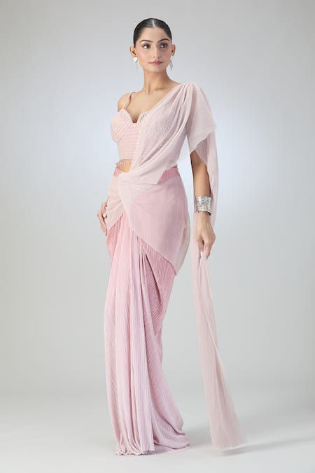 Buy Tarun Tahiliani Pink Georgette Sequins Sweetheart Neck Pre-draped Saree With Blouse Online at Aza Fashions Buy_Tarun Tahiliani_Pink Georgette Sequins Sweetheart Neck Pre-draped Saree With Blouse _Online_at_Aza_Fashions
