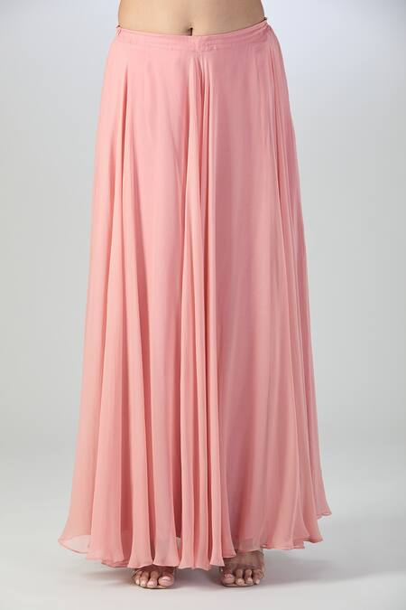 Varun Nidhika_Pink Chiffon Embroidery, Sequins Collared Short Anarkali Sharara Set_at_Aza_Fashions