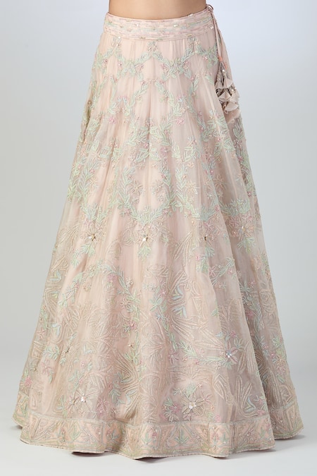 Varun Nidhika_Pink Silk, Chiffon Sequins, Beads, Embroidery Sweetheart Neck Vine Lehenga Set _at_Aza_Fashions