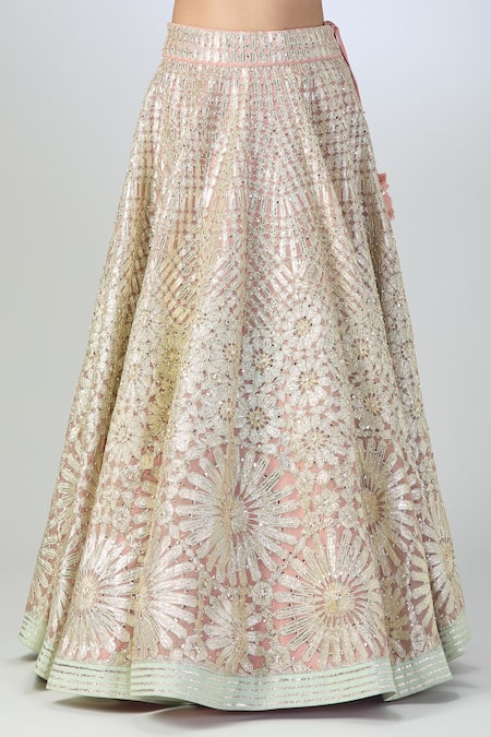 Varun Nidhika Pink Chiffon, Silk Embroidery, Sequins Boat Neck Metallic Lehenga Set at Aza Fashions Varun Nidhika_Pink Chiffon, Silk Embroidery, Sequins Boat Neck Metallic Lehenga Set_at_Aza_Fashions