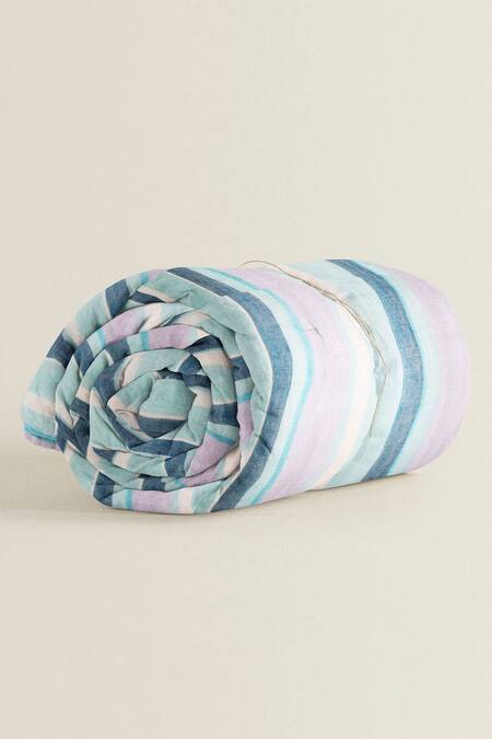 Shop_The Baby Atelier_Purple Organic Cotton Print Stripe Junior Quilt_at_Aza_Fashions