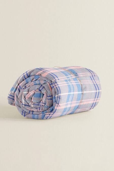 Shop_The Baby Atelier_Pink Organic Cotton Checkered Print Checks Baby Quilt _at_Aza_Fashions