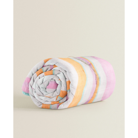 Shop The Baby Atelier Pink Organic Cotton Linear Stripe Print Baby Quilt at Aza Fashions Shop_The Baby Atelier_Pink Organic Cotton Linear Stripe Print Baby Quilt_at_Aza_Fashions