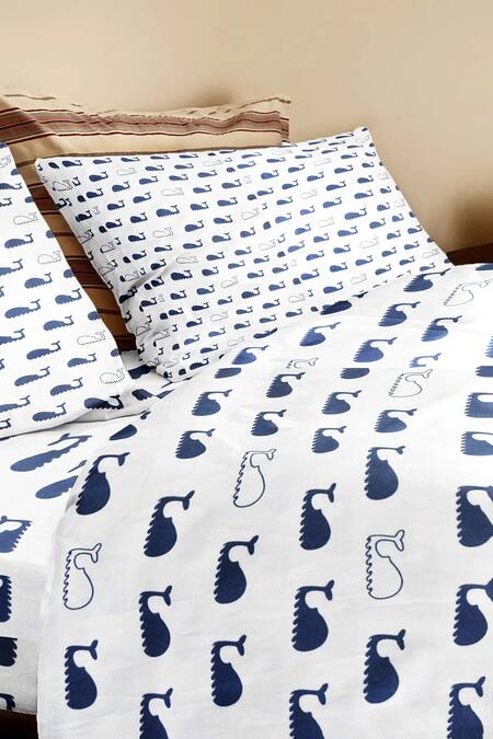 Shop_The Baby Atelier_White Organic Cotton Dolphin Print Duvet Cover_at_Aza_Fashions