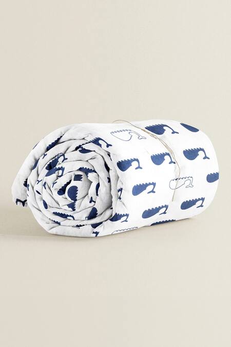 The Baby Atelier White Organic Cotton Dolphin Print Queen Duvet Cover Online at Aza Fashions The Baby Atelier_White Organic Cotton Dolphin Print Queen Duvet Cover_Online_at_Aza_Fashions