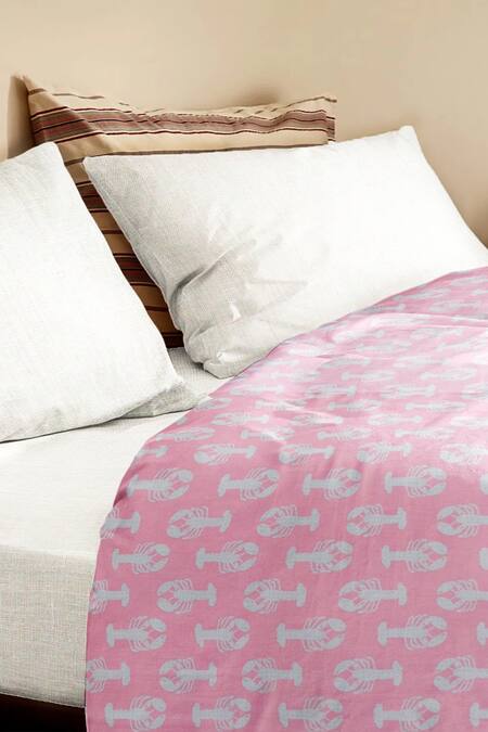 The Baby Atelier_Pink Organic Cotton Crab Print Junior Bed Cover _Online_at_Aza_Fashions