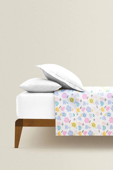 The Baby Atelier Multi Color Organic Cotton Whimsical Flowers Print Junior Bed Cover Online at Aza Fashions The Baby Atelier_Multi Color Organic Cotton Whimsical Flowers Print Junior Bed Cover_Online_at_Aza_Fashions