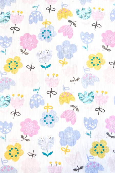 Buy The Baby Atelier Multi Color Organic Cotton Whimsical Flowers Print Junior Bed Cover Online at Aza Fashions Buy_The Baby Atelier_Multi Color Organic Cotton Whimsical Flowers Print Junior Bed Cover_Online_at_Aza_Fashions