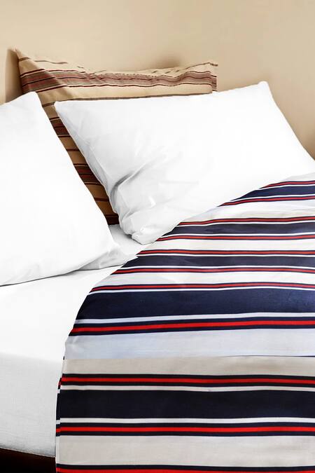 The Baby Atelier_Blue Organic Cotton Stripe Print Junior Bed Cover_Online_at_Aza_Fashions