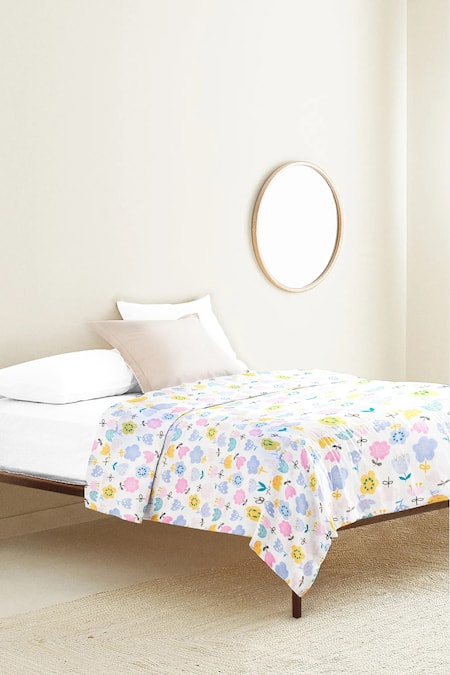 The Baby Atelier Multi Color Organic Cotton Whimsical Flowers Print Junior Bed Cover 