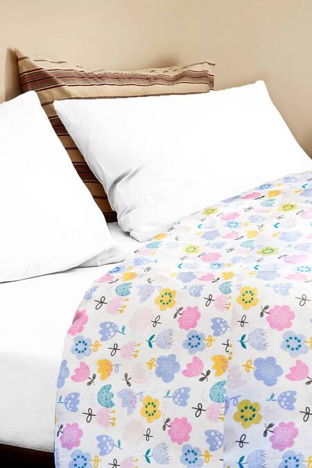 The Baby Atelier Multi Color Organic Cotton Whimsical Flowers Print Junior Bed Cover Online at Aza Fashions The Baby Atelier_Multi Color Organic Cotton Whimsical Flowers Print Junior Bed Cover_Online_at_Aza_Fashions