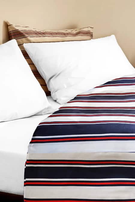 The Baby Atelier_Blue Organic Cotton Stripe Print Junior Bed Cover_Online_at_Aza_Fashions