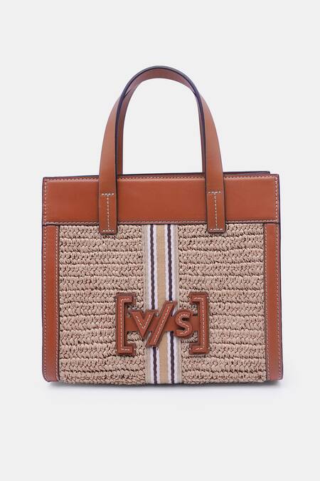 Shop Versuhz Beige Leather Trimmed Raffia Tote Bag at Aza Fashions Shop_Versuhz_Beige Leather Trimmed Raffia Tote Bag_at_Aza_Fashions