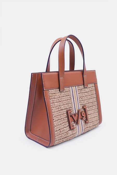 Buy Versuhz Beige Leather Trimmed Raffia Tote Bag Online at Aza Fashions Buy_Versuhz_Beige Leather Trimmed Raffia Tote Bag_Online_at_Aza_Fashions