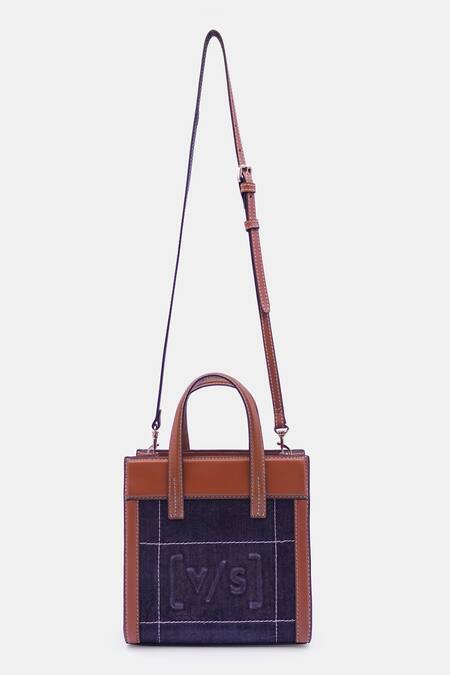 Shop_Versuhz_Blue Leather Denim Mini Tote Bag _at_Aza_Fashions