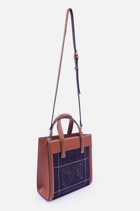 Buy_Versuhz_Blue Leather Denim Mini Tote Bag _Online_at_Aza_Fashions