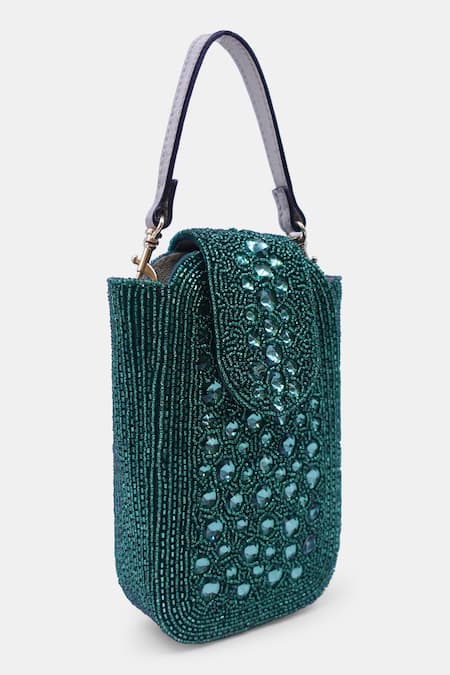 Versuhz_Green Crystal Embellished Clutch _Online_at_Aza_Fashions