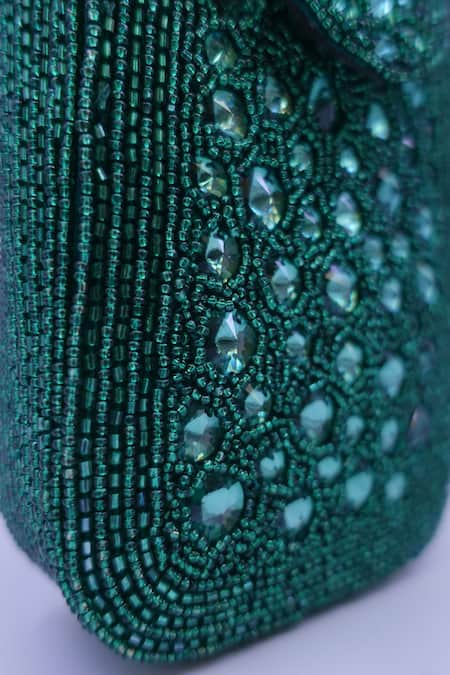 Shop_Versuhz_Green Crystal Embellished Clutch _Online_at_Aza_Fashions