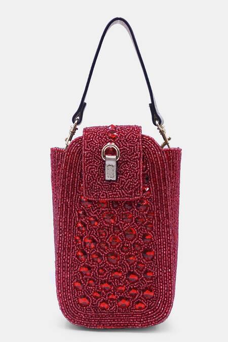 Versuhz_Maroon Crystal Stone Embellished Clutch _Online_at_Aza_Fashions