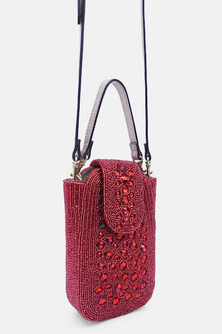 Shop_Versuhz_Maroon Crystal Stone Embellished Clutch _Online_at_Aza_Fashions