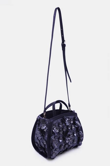 Shop_Versuhz_Black Sequin 3d Flower Embellished Clutch _Online_at_Aza_Fashions