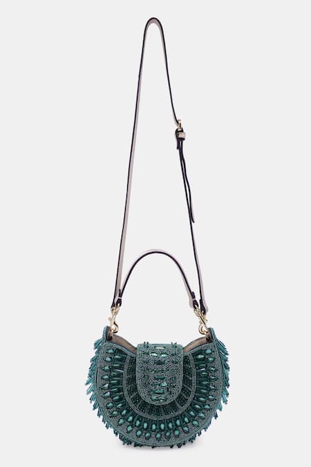 Shop_Versuhz_Emerald Green Glass And Stone Embellished Clutch _Online_at_Aza_Fashions