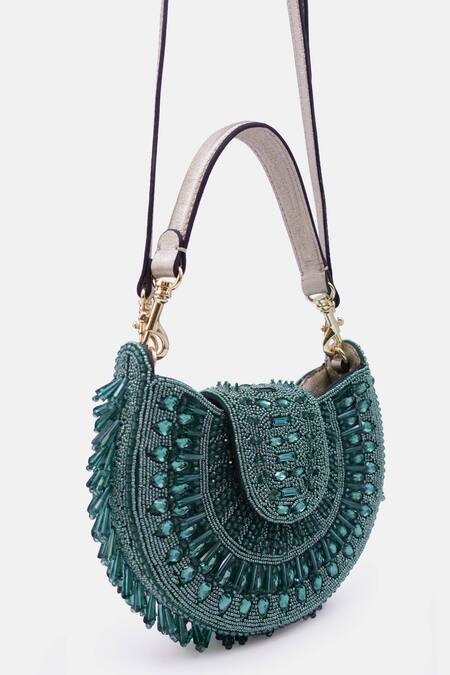 Versuhz_Emerald Green Glass And Stone Embellished Clutch _at_Aza_Fashions