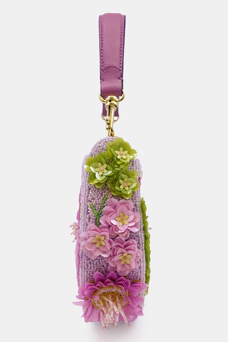 Versuhz_Purple Sequin Flower Embellished Clutch _Online_at_Aza_Fashions