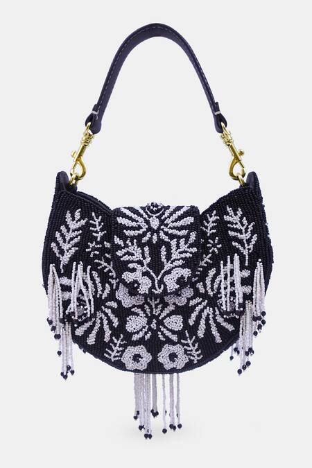Versuhz Black Bead Tassel Embellished Hand Clutch Online at Aza Fashions Versuhz_Black Bead Tassel Embellished Hand Clutch_Online_at_Aza_Fashions