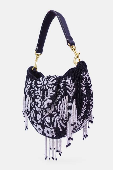 Buy Versuhz Black Bead Tassel Embellished Hand Clutch Online at Aza Fashions Buy_Versuhz_Black Bead Tassel Embellished Hand Clutch_Online_at_Aza_Fashions
