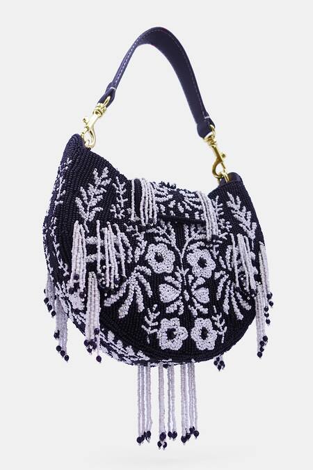 Shop Versuhz Black Bead Tassel Embellished Hand Clutch Online at Aza Fashions Shop_Versuhz_Black Bead Tassel Embellished Hand Clutch_Online_at_Aza_Fashions